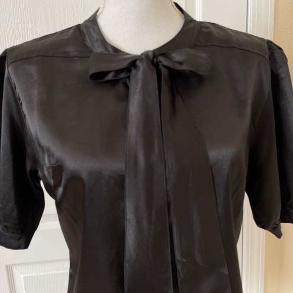 Black Button Down Blouse with Beautiful Bow - Picture 13 of 14